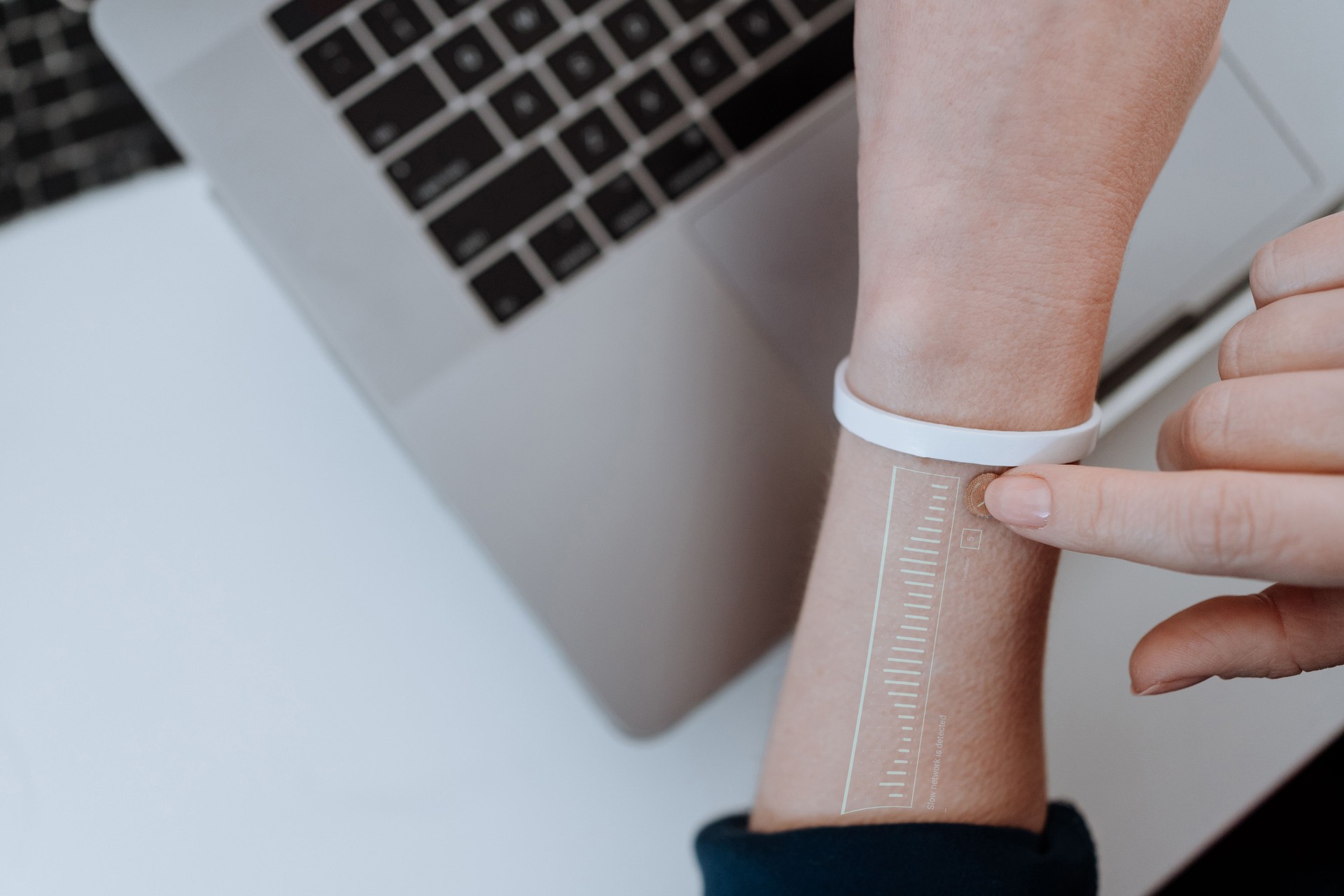 Woman using Futuristic Wearable Tech